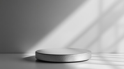 Create a podium mockup with a sleek silver texture.