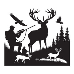 Hunting Deer Svg Vector Silhouette File,stamp, antlers, font, fashion, fisherman, outdoor, man hunt, hunter man, hunting gun, rifle, hobby, card, t shirt design, wilderness, letter, hunting rifle,