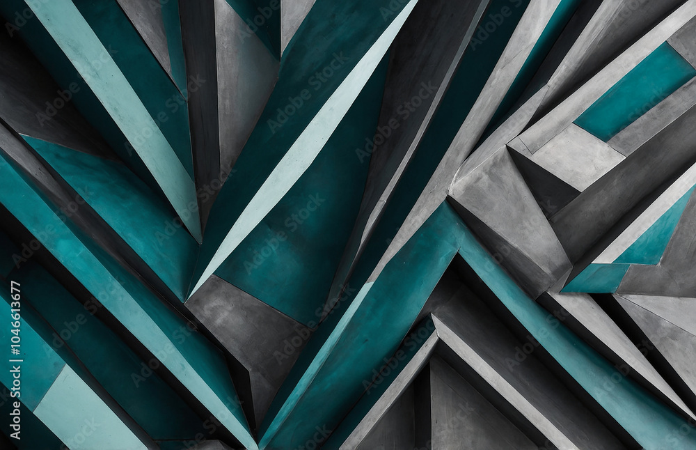 Aufkleber abstract geometric shapes with sharp angles in shades of gray and teal, creating a futuristic feel