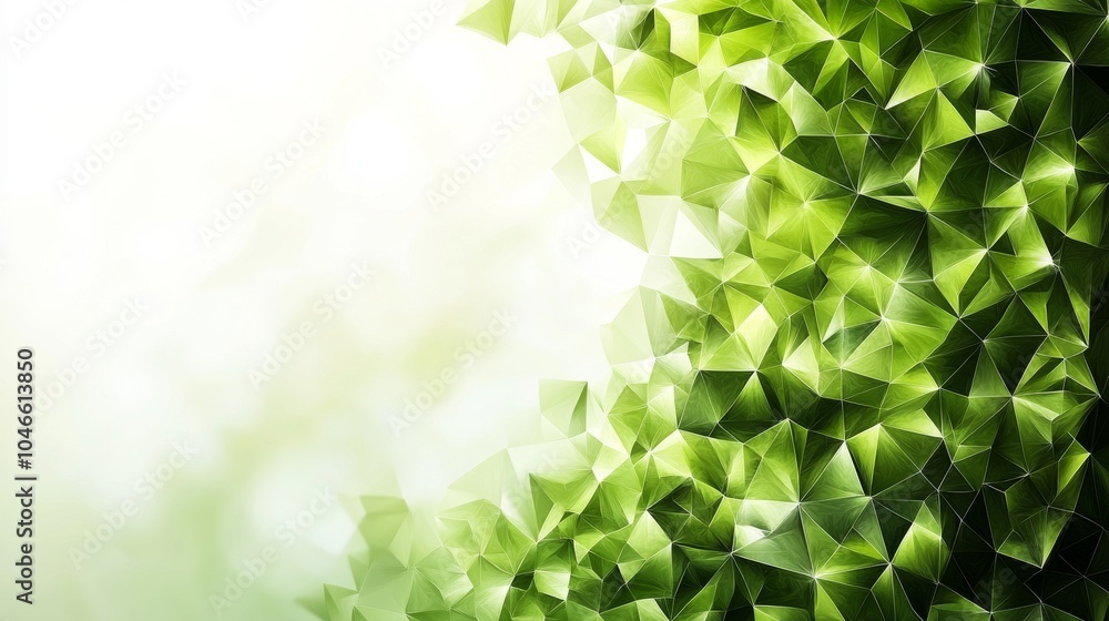 Poster a vibrant abstract design featuring an array of green triangular shapes, creating a dynamic energy a