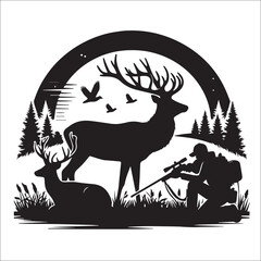 Hunting Deer Svg Vector Silhouette File,stamp, antlers, font, fashion, fisherman, outdoor, man hunt, hunter man, hunting gun, rifle, hobby, card, t shirt design, wilderness, letter, hunting rifle,