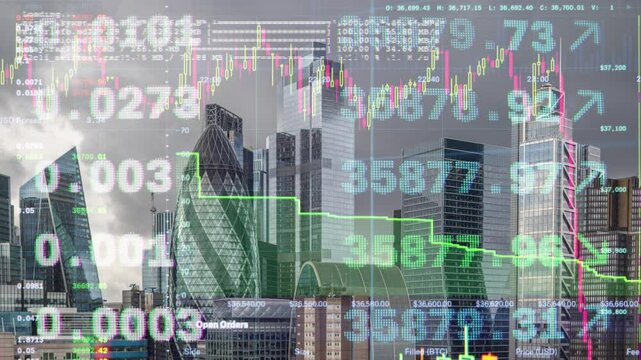 city of london skyscraper skyline with data and code