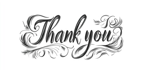 Cute Handwritten "Thank You" in Cursive Vector Art, Simple Design on White Background, Elegant Font Style