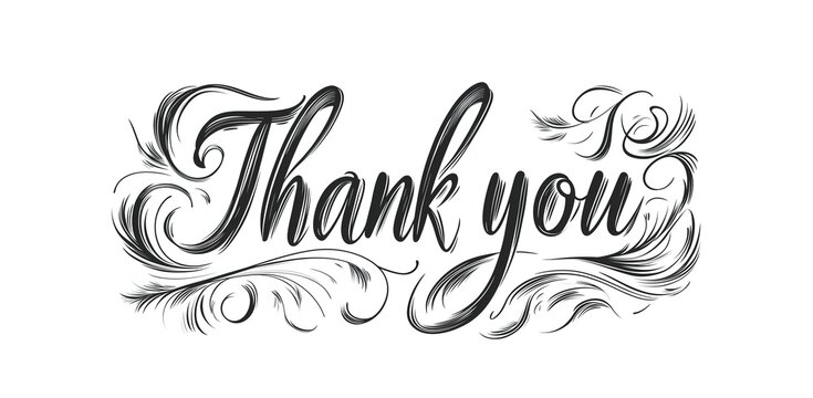 Cute Handwritten "Thank You" in Cursive Vector Art, Simple Design on White Background, Elegant Font Style - Powered by Adobe