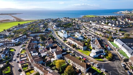 City of Galway Ireland aerial view over the Claddagh district - Vibrantly Colorful Coastal Houses