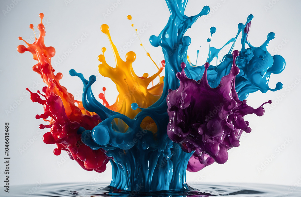 Poster abstract ink drops spreading in water, creating colorful and fluid designs
