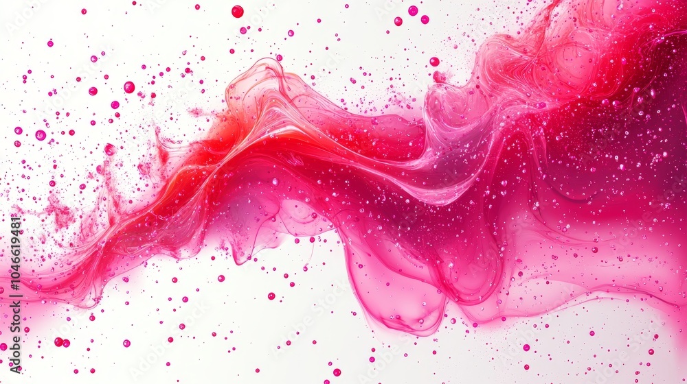 Poster vibrant flowing abstract pink liquid with bubbles and smooth curves, creating a lively and dynamic v