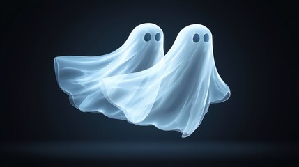 Ethereal spirits captivating ghostly figures floating against a dark background in a hauntingly beautiful display
