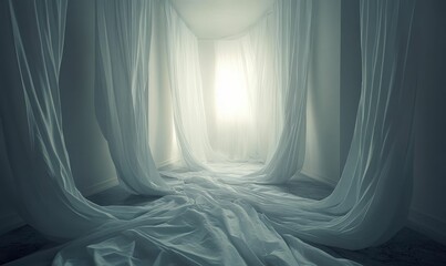 White curtains billow in a room.
