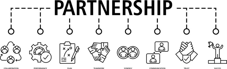 Partnership banner web icon vector illustration concept with icon of (collaboration,performance,plan,teamwork,synergy,communication,trust,succes)