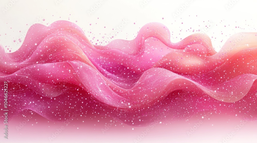 Poster a vibrant abstract wave of soft pink hues, creating a dreamy and ethereal atmosphere with sparkling 