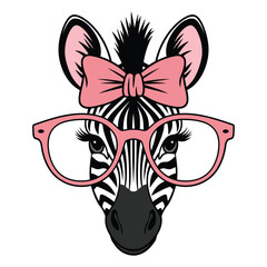 Cute zebra with pink bow and glasses illustration