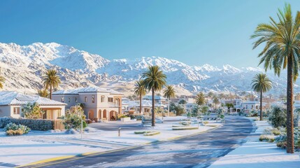 Clear winter day showcases suburban homes near desert leisure facilities.