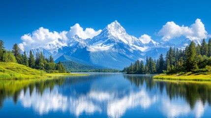 Majestic mountain reflection in a serene lake