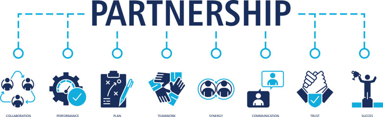 Partnership banner web icon vector illustration concept with icon of (collaboration,performance,plan,teamwork,synergy,communication,trust,succes)