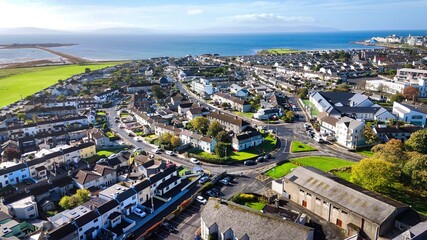 City of Galway Ireland aerial view over the Claddagh district - Vibrantly Colorful Coastal Houses