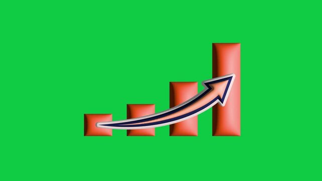 Arrows positive trends on a bar chart on a green screen background, suitable for financial, data analysis, presenting growth and decline