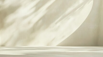 Serene background with an empty table against a wall, perfect for showcasing products with natural light filtering through a window. Great for advertising, branding, or marketing purposes