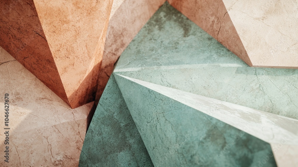 Poster dynamic geometric stone structures with textures and colors play with light and shadow, creating dep