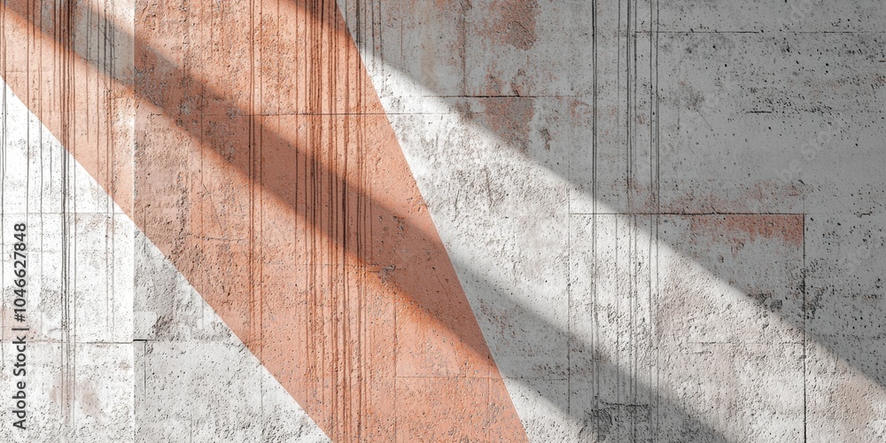 Poster sunlight is casting shadows on a textured concrete wall with a diagonal line, creating an abstract b