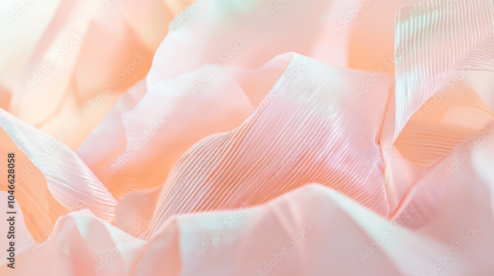 Poster luxurious peach colored fabric gently flowing creating waves and folds, perfect for an elegant and s