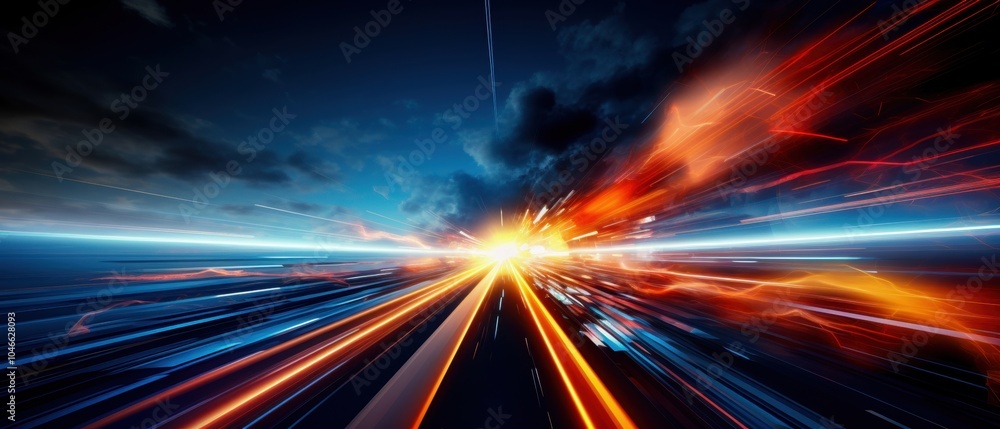 Poster dynamic motion abstract background with vibrant streaks of light, evoking speed and energy in a futu
