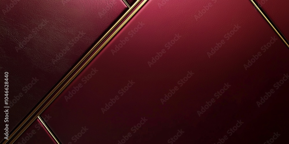 Poster red leather background with diagonal golden lines crossing the image, creating shapes with different
