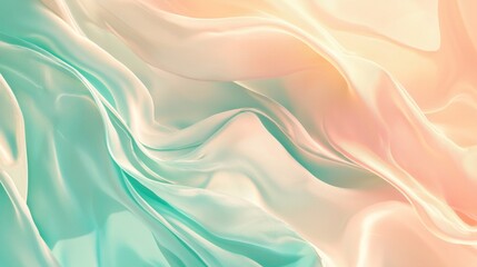 Obraz premium Luxurious fabric in delicate pastel green and peach with soft folds and elegant curves creating a sense of movement and fluidity