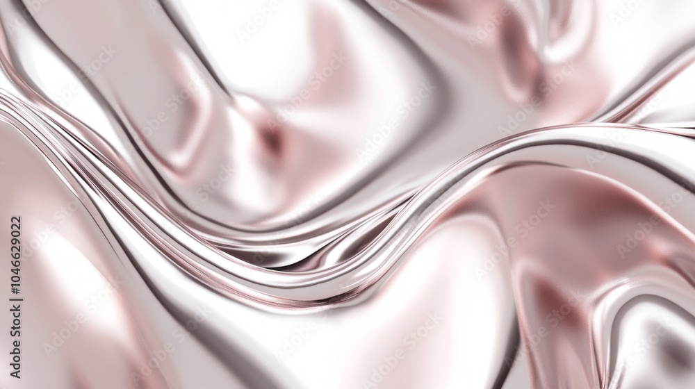 Poster shiny pink and white metallic fabric flowing and forming soft waves, creating an elegant and luxurio