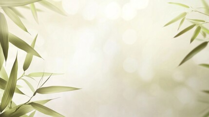 Fototapeta premium Graceful bamboo leaves frame a serene background with soft bokeh, evoking zen and wellness. Perfect for relaxation, mindfulness, and a sense of balance in design