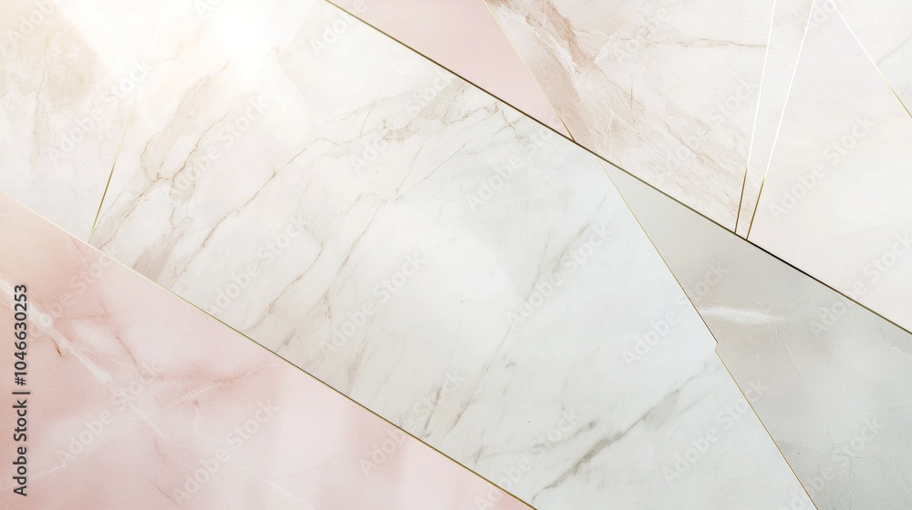 Poster Elegant background featuring pink and white marble textures with golden lines creating a geometric pattern. Ideal for adding a touch of sophistication to any project