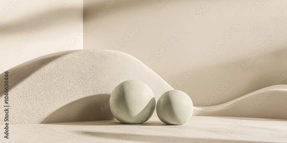 Poster Abstract 3d render of geometric shapes in a minimal scene, perfect for showcasing a product or brand. The neutral colors and soft lighting create a serene and elegant atmosphere