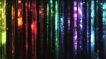 vertical designs with the matrix code, each in different colors of red, green, blue, purple, and black, shiny background