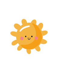Happy yellow sun with soft, friendly lines, in a child-friendly illustration style for nursery decor