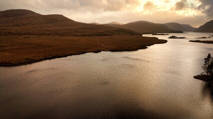 Glenveagh National Park in Donegal Ireland aerial view - The breathtaking landscape features...
