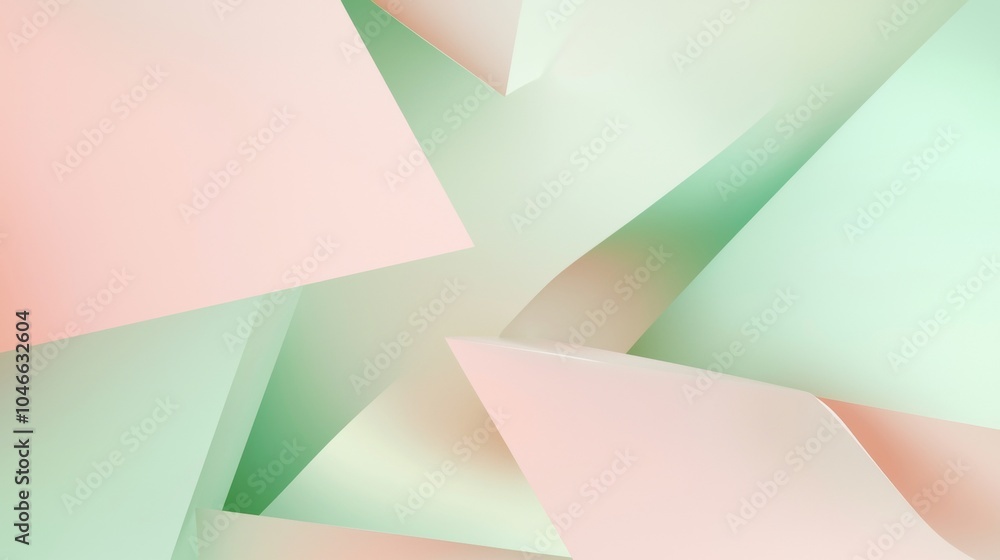 Poster dynamic pastel pink and green geometric shapes intersect in a modern abstract background with light 
