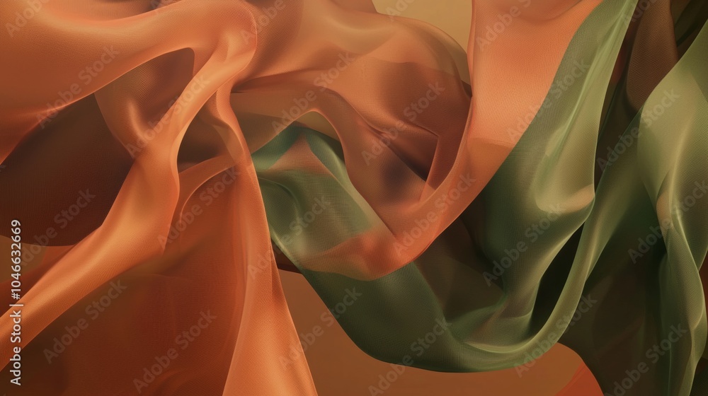 Poster abstract background image featuring orange and green fabric flowing and waving creating a sense of e