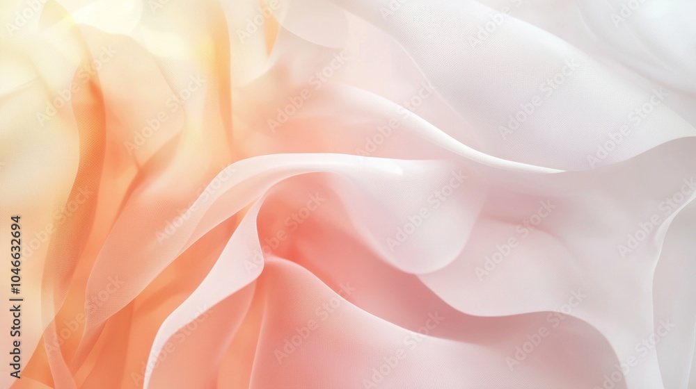 Poster smooth elegant transparent cloth with waves and folds forming an abstract background in light pink a