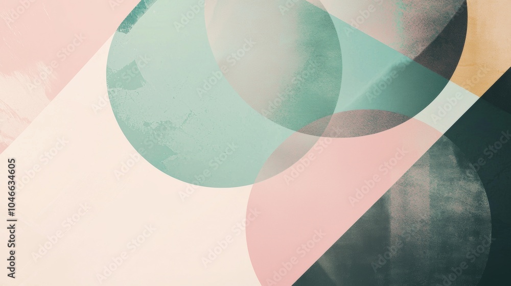 Poster modern and minimalist abstract design featuring overlapping circles and geometric shapes in a harmon