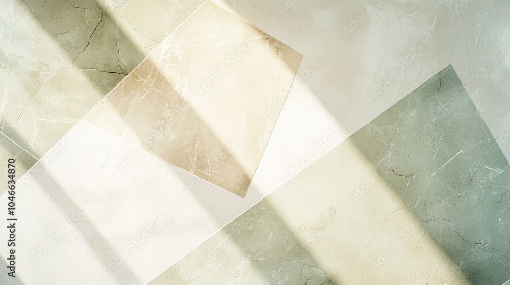 Poster sunlight casting geometric shadows on a marble surface, creating an elegant and minimalist backgroun