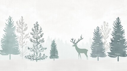 Naklejka premium Majestic stag with large antlers is standing in a snowy forest, surrounded by tall pine trees covered in a delicate layer of snow