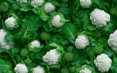 Cauliflower Harvest: Fresh White Vegetable Among Lush Green Leaves