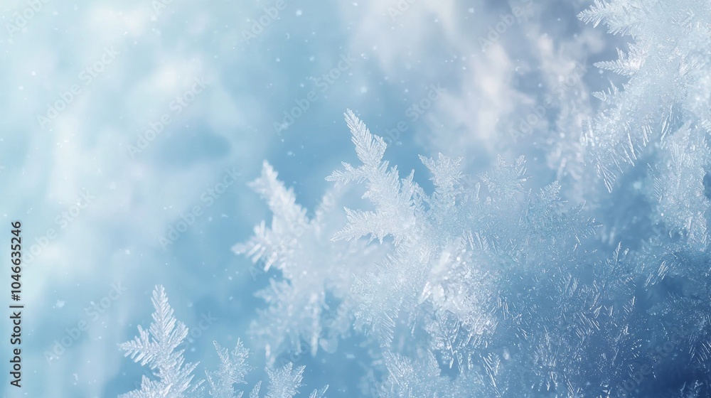 Poster snow falling outside forms frost on a window, creating intricate designs. icy patterns glisten in bl