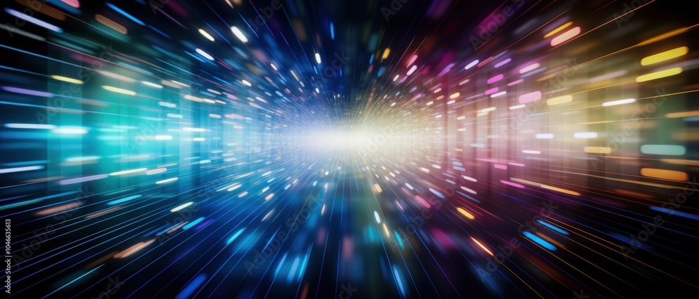Poster abstract light burst effect with colorful trails on a dark background.