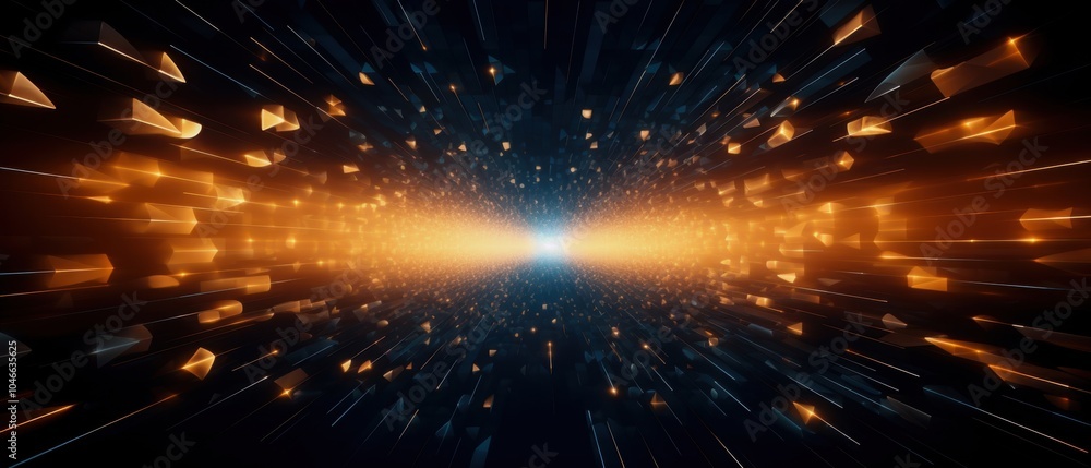Poster abstract light trails with orange and blue hues creating a dynamic energy effect.