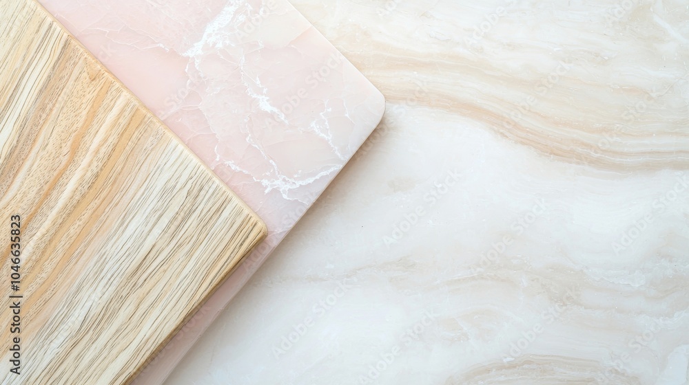 Poster Two empty cutting boards laying on a modern marble kitchen counter, providing ample space for adding your text or design elements