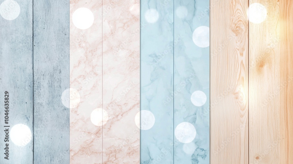 Poster this abstract background features a mix of wood and marble textures with bokeh lights, creating a mo