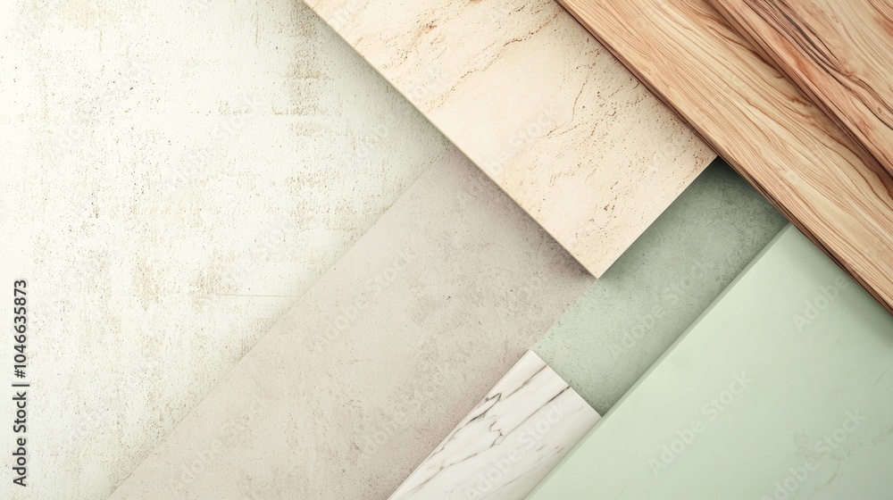 Poster this minimalist abstract background features interlocking geometric shapes in natural stone and wood