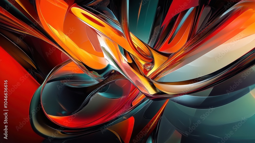 Poster a digital abstract with sharp angles and curves.