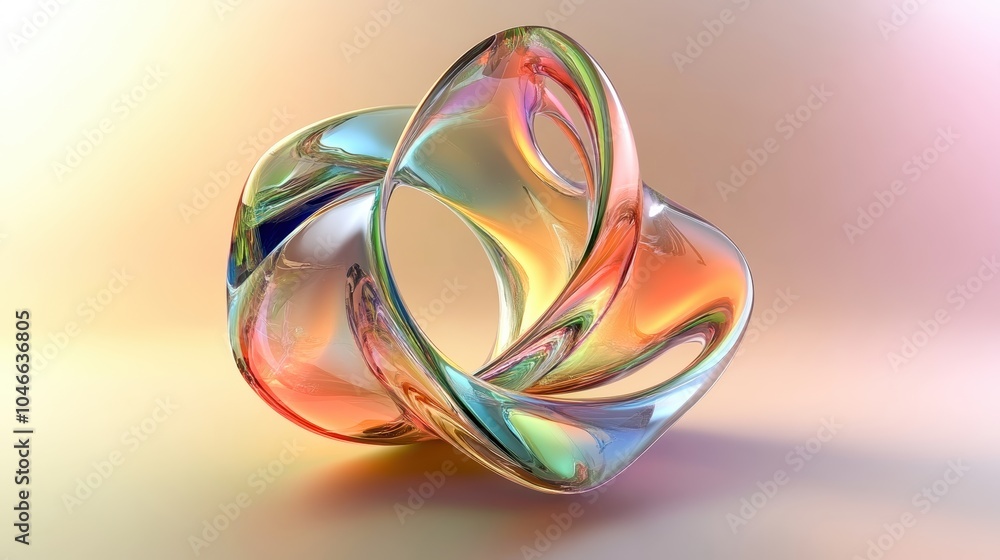 Poster colorful abstract render of interwoven shapes on a soft gradient background.
